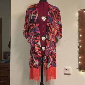 LuluRoe Monroe style Kimono Cover-Up Orange Fringe